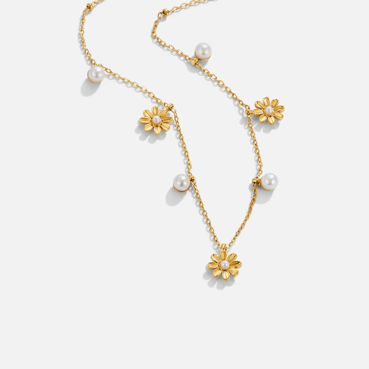 KATE FLOWER PEARL NECKLACE | GOLD