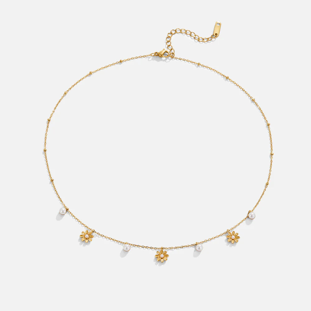 KATE FLOWER PEARL NECKLACE | GOLD