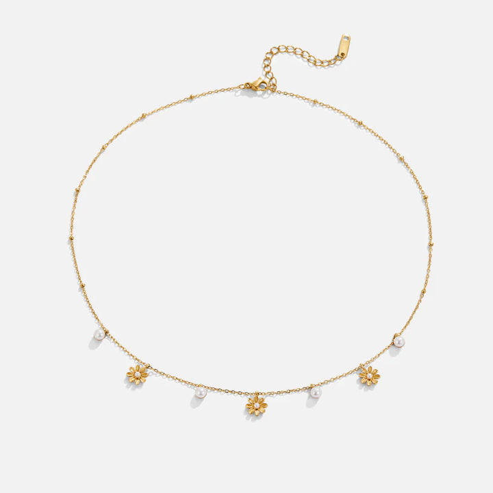 KATE FLOWER PEARL NECKLACE | GOLD