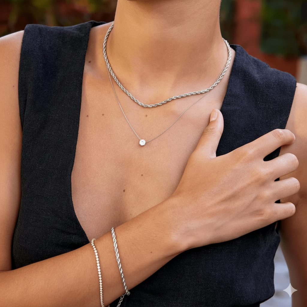 TESS CRYSTAL NECKLACE | WHITE GOLD