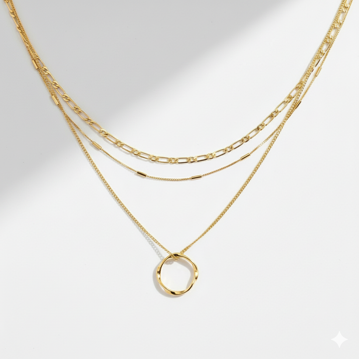 CIRCLE TRIPLE NECKLACE | GOLD