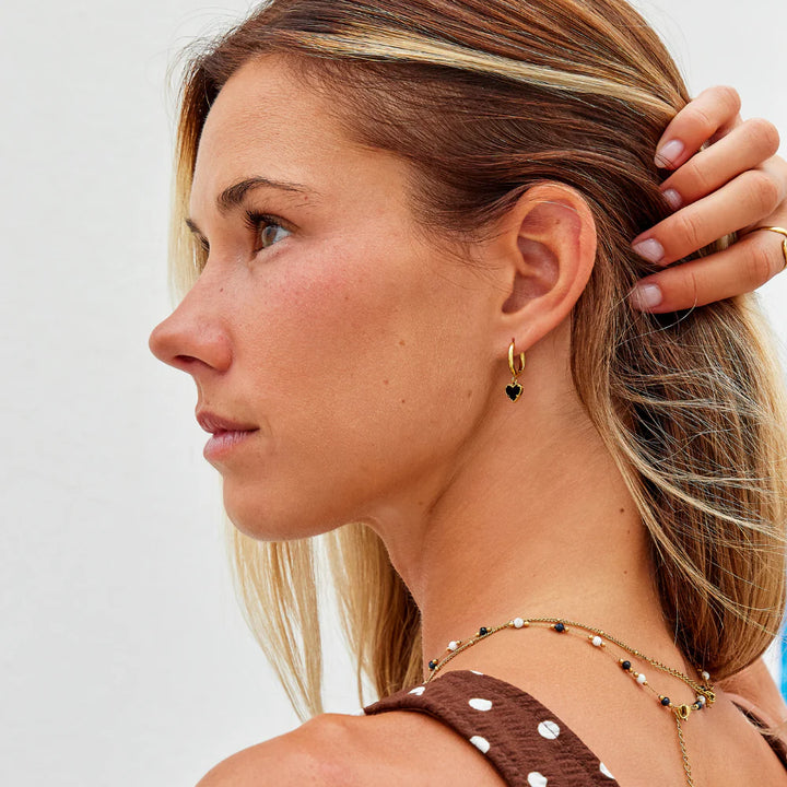 BLACK HEART EARRINGS | GOLD