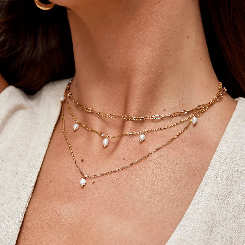 LAYERED PEARL NECKLACE | GOLD