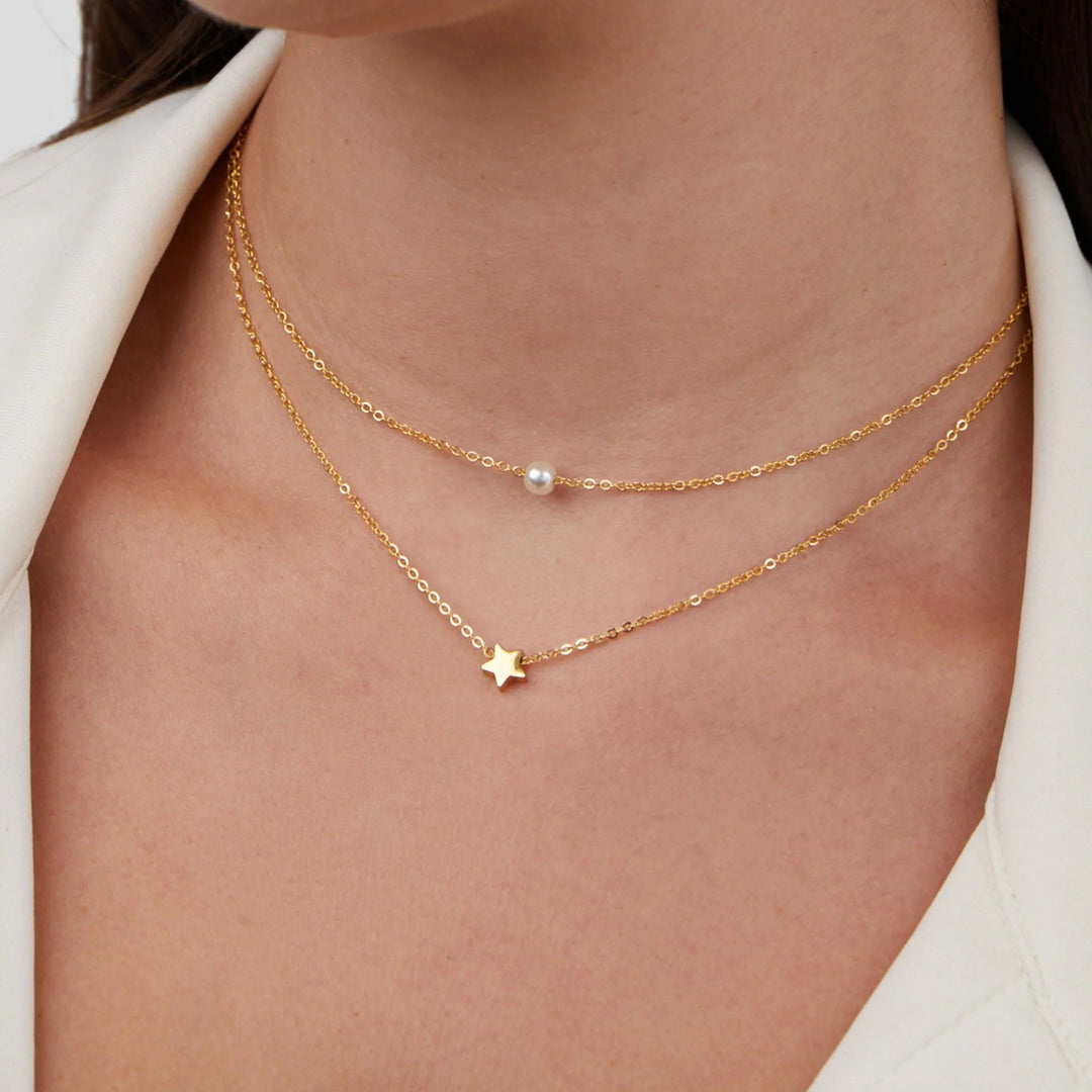 STAR & PEARL NECKLACE | GOLD