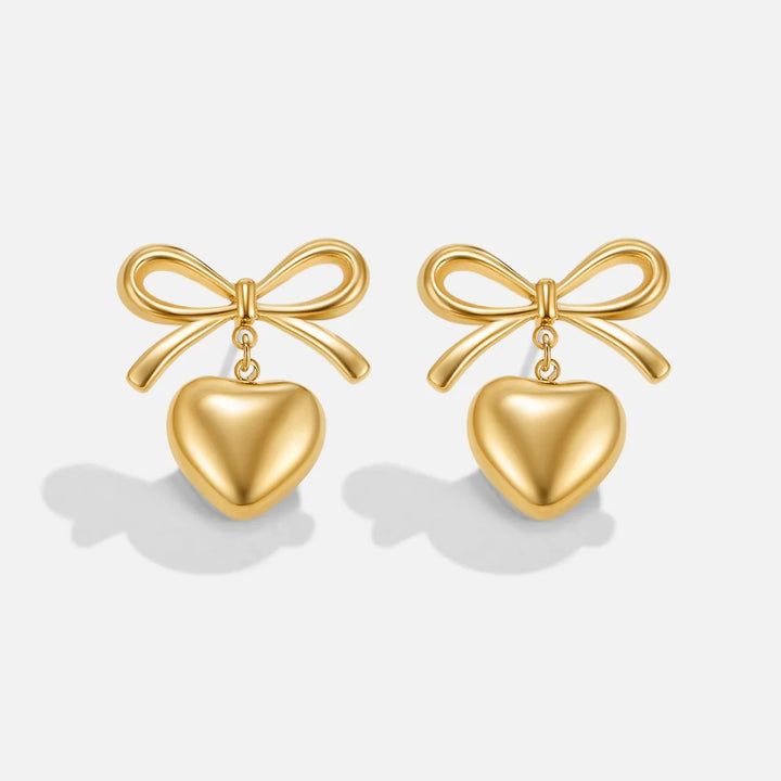 BOW HEART EARRINGS | GOLD