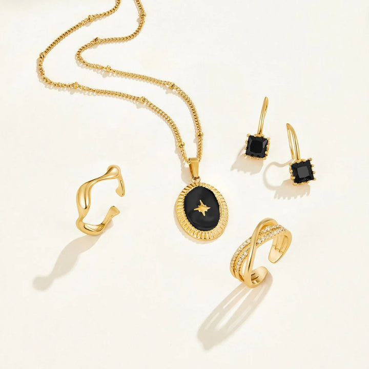 NINA BLACK EARRINGS | GOLD