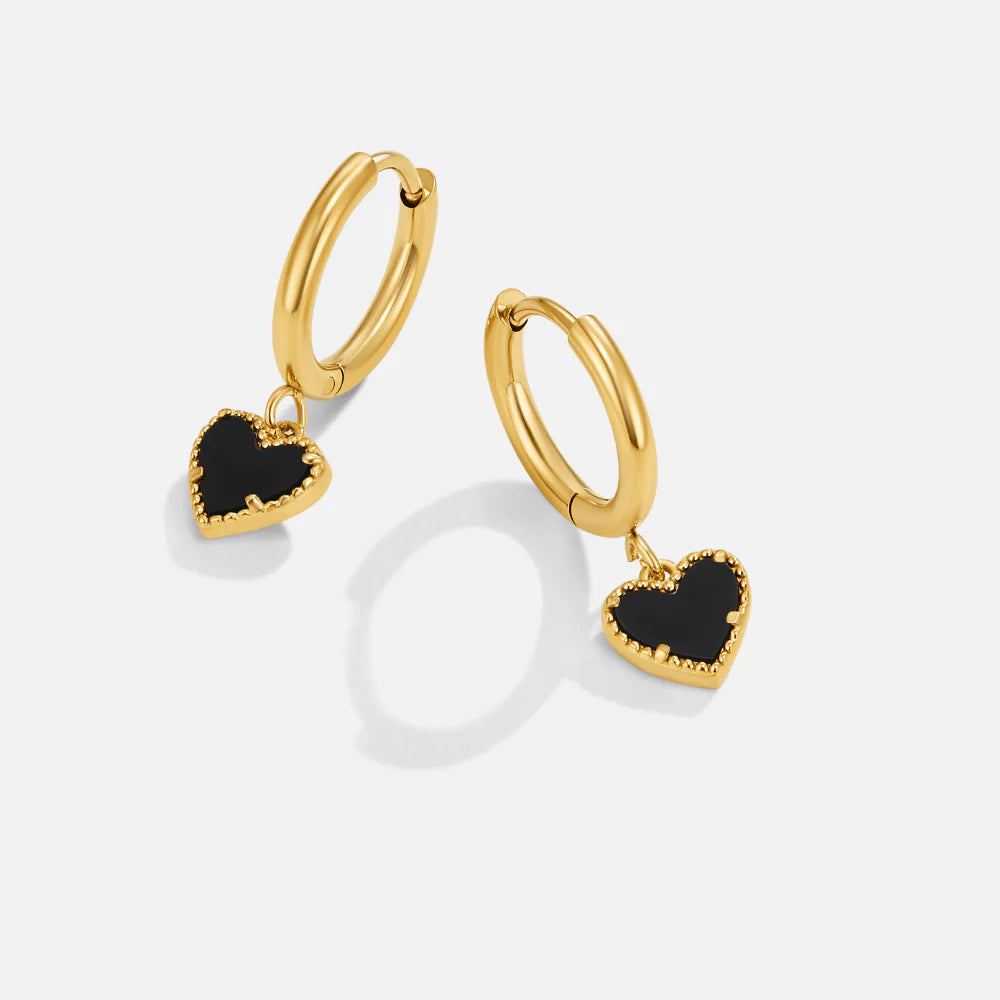 BLACK HEART EARRINGS | GOLD