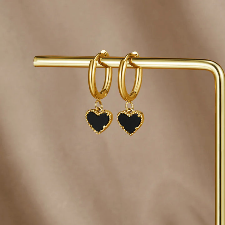 BLACK HEART EARRINGS | GOLD